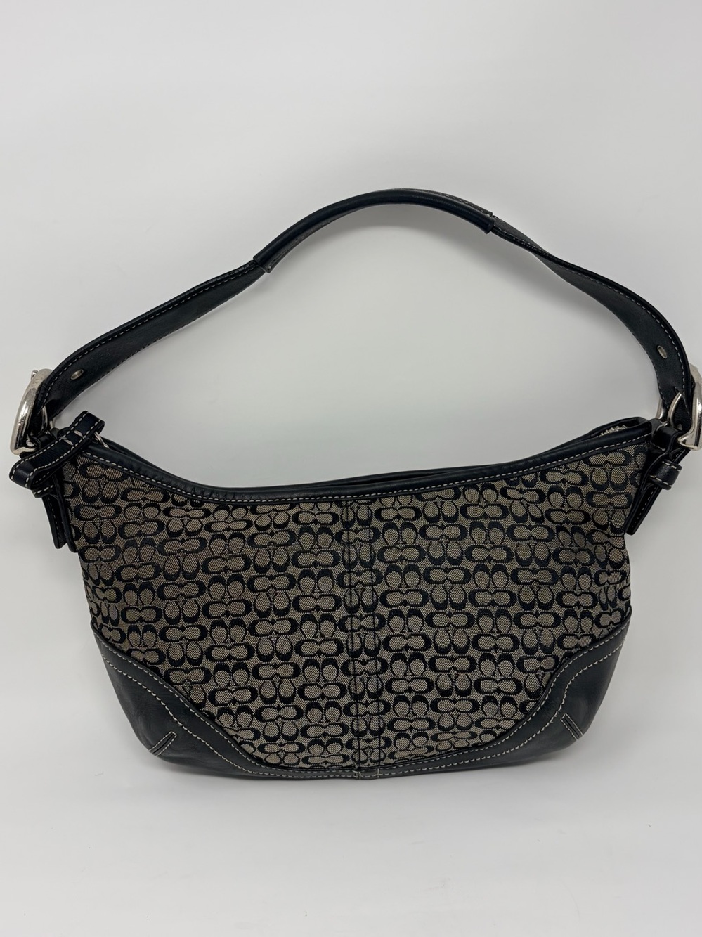 Coach Signature Jacquard Shoulder Bag ywith Black Trim